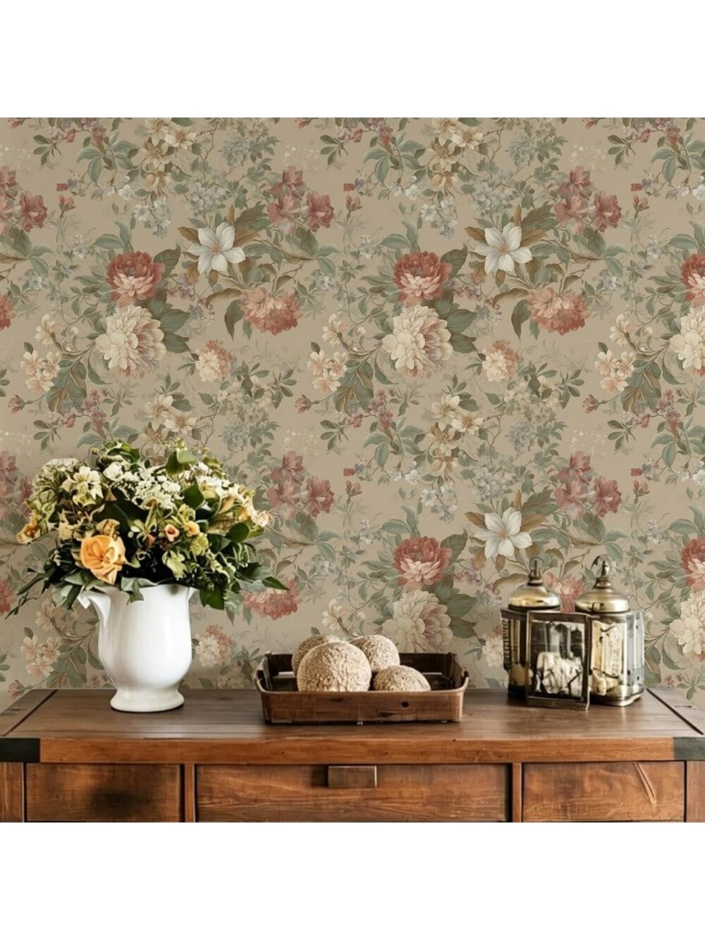 Vintage Red Floral Peel and Stick Wallpaper - Self-Adhesive Home Decor for